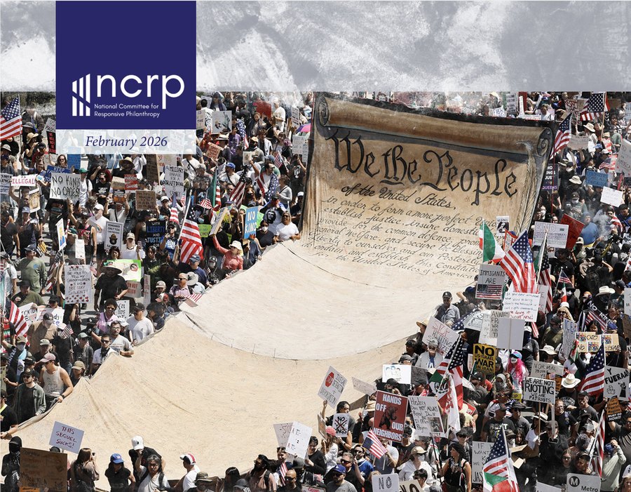 NCRP February 2026 report cover — a We the People banner carried through a crowd